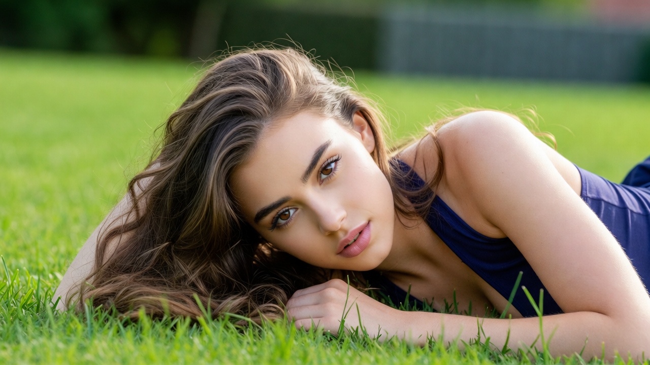Beautiful woman lying on grass Beautiful woman lying on grass