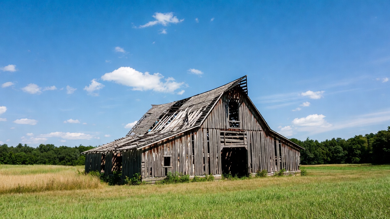 Old Abandoned Barn in Field Old Abandoned Barn in Field