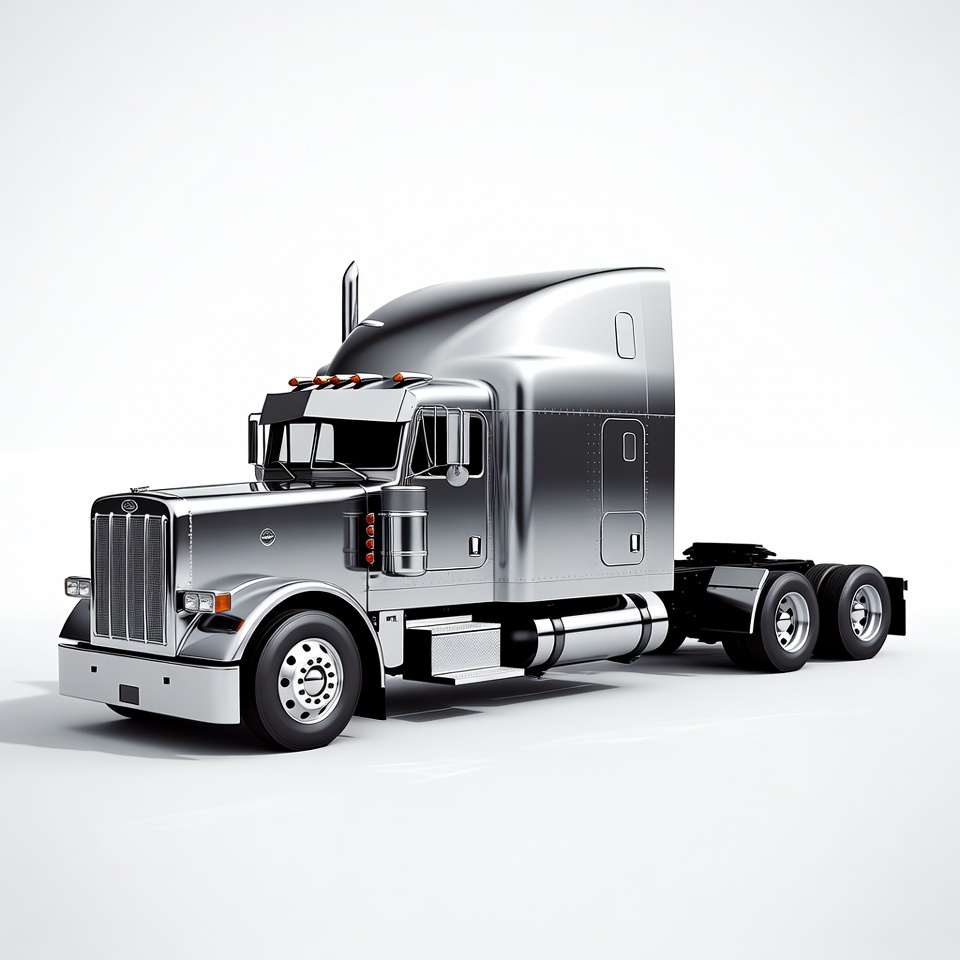 Silver Semi Truck on White Background Silver Semi Truck on White Background