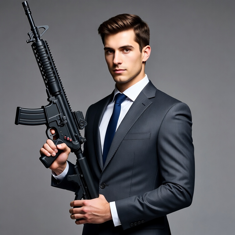 Man in suit holding rifle Man in suit holding rifle