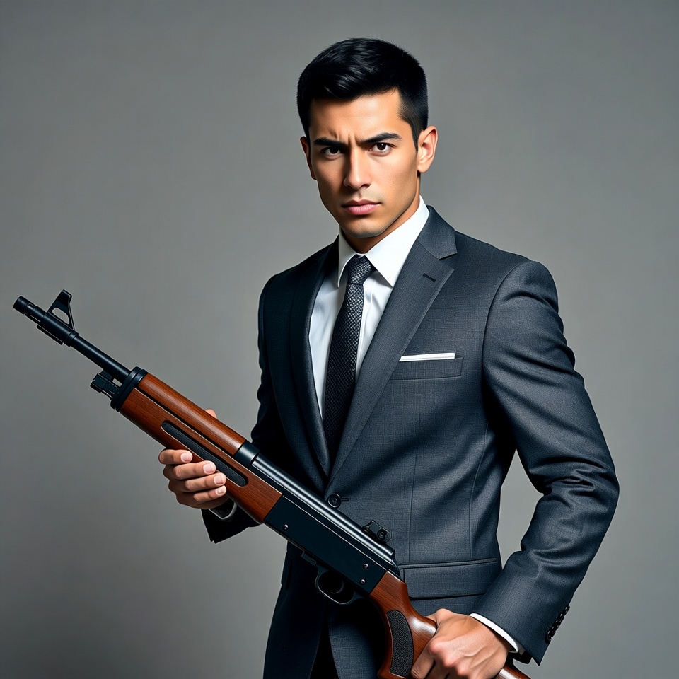 Man in suit holding rifle Man in suit holding rifle
