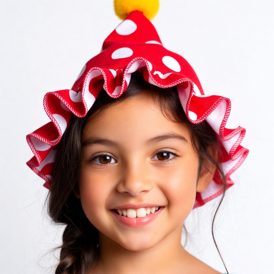 Girl wearing red polka dot party hat Girl wearing red polka dot party hat