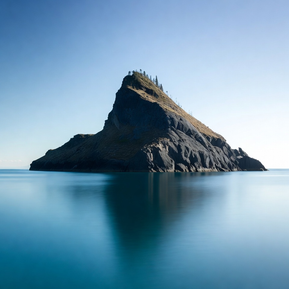 Island with trees in calm blue sea Island with trees in calm blue sea