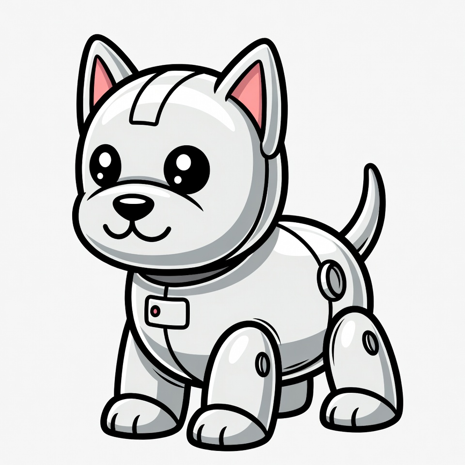 Cute white robot puppy illustration Cute white robot puppy illustration