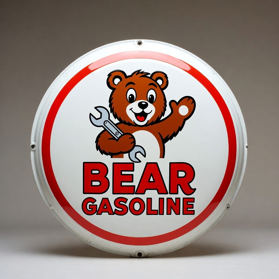 Bear Gasoline Cartoon Logo with Wrench Bear Gasoline Cartoon Logo with Wrench