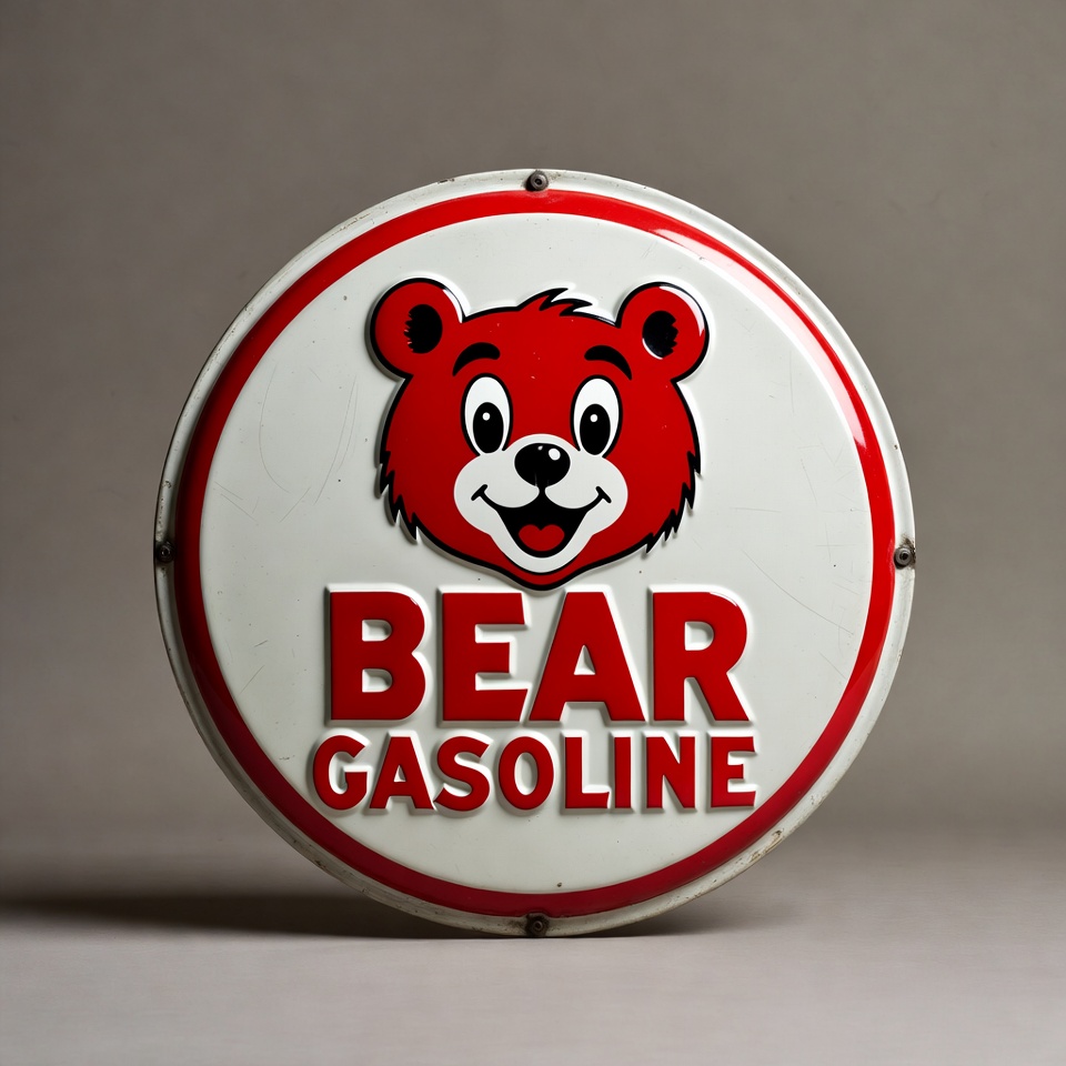 Vintage Bear Gasoline Tin Sign Vintage Bear Gasoline Tin Sign
