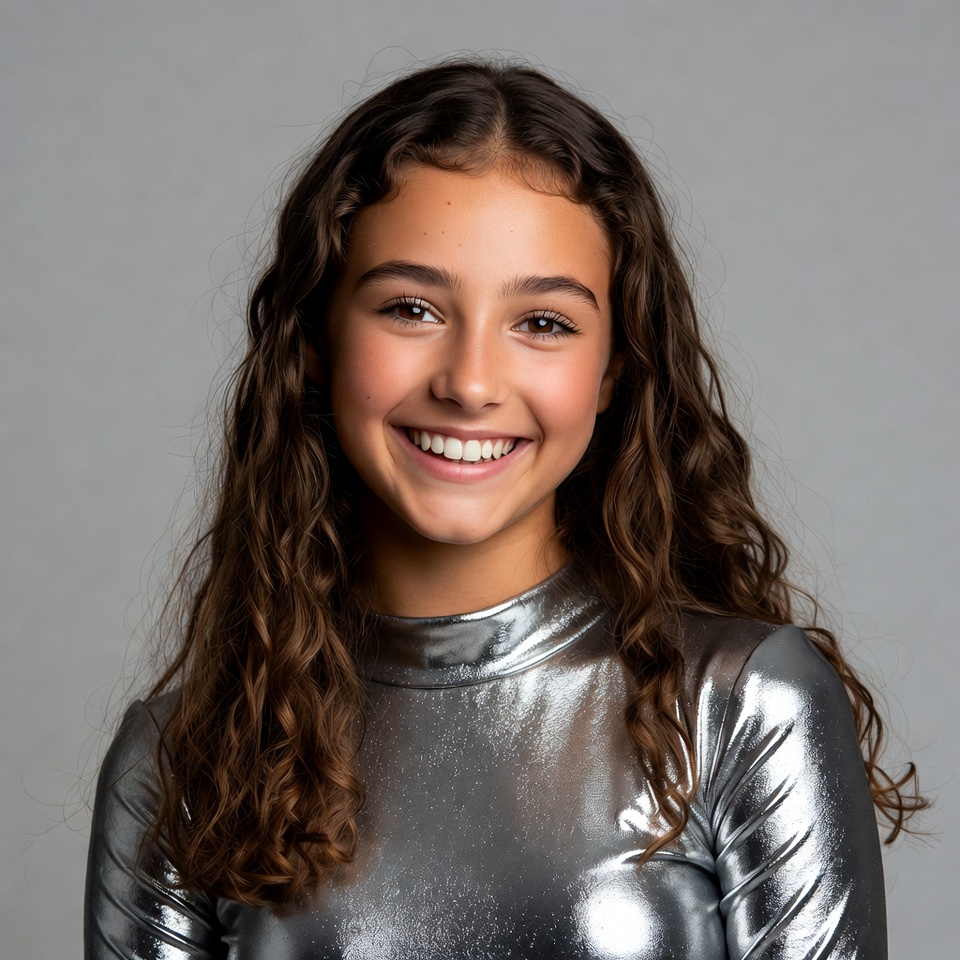 Smiling girl in silver top Smiling girl in silver top