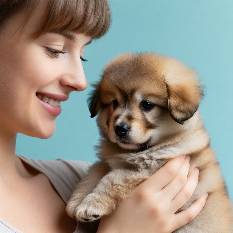 Woman holding cute puppy Woman holding cute puppy