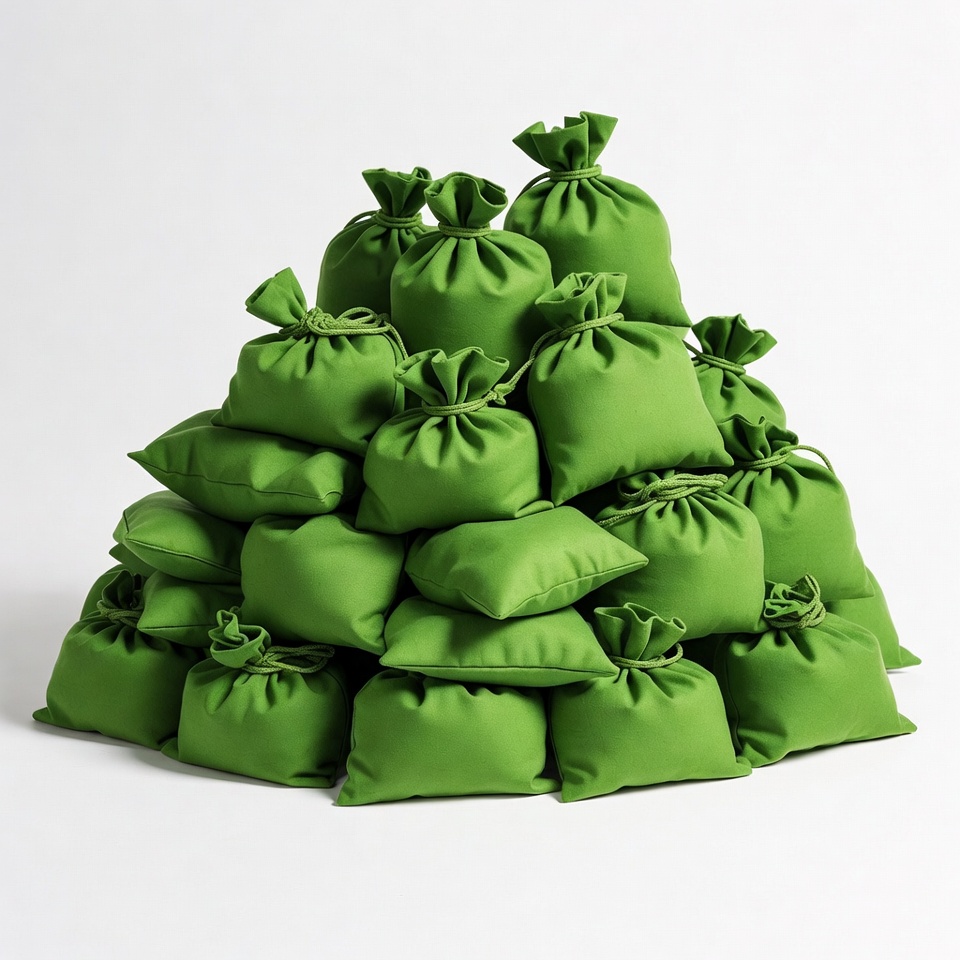 Pile of Green Drawstring Sacks Pile of Green Drawstring Sacks