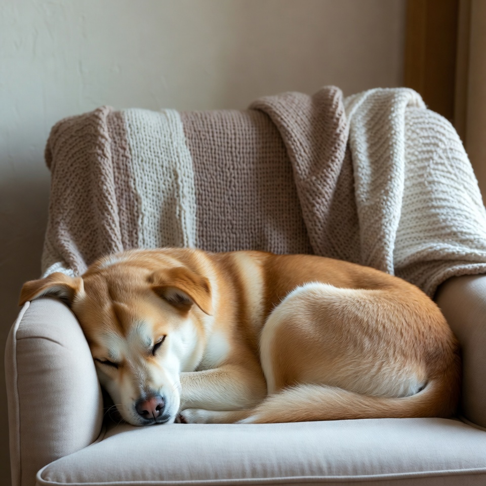 Sleeping Golden Retriever on Armchair Sleeping Golden Retriever on Armchair