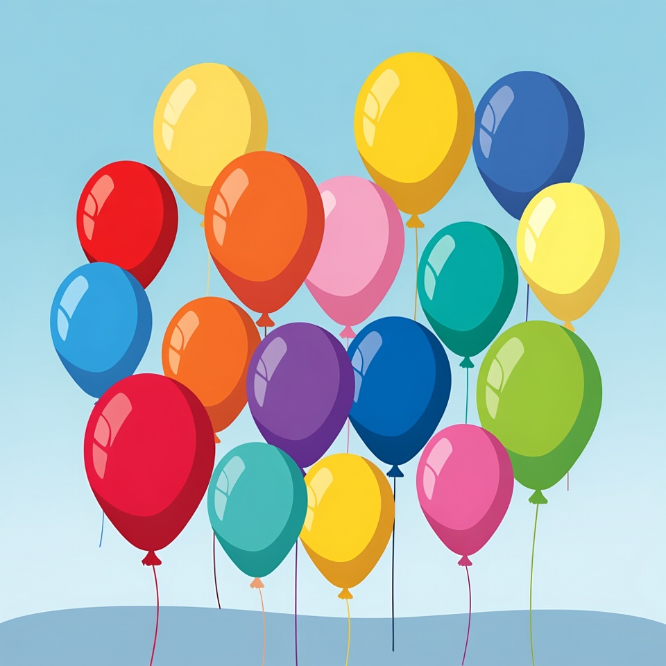 Colorful Balloons Clipart on Blue Background Colorful Balloons Clipart on Blue Background