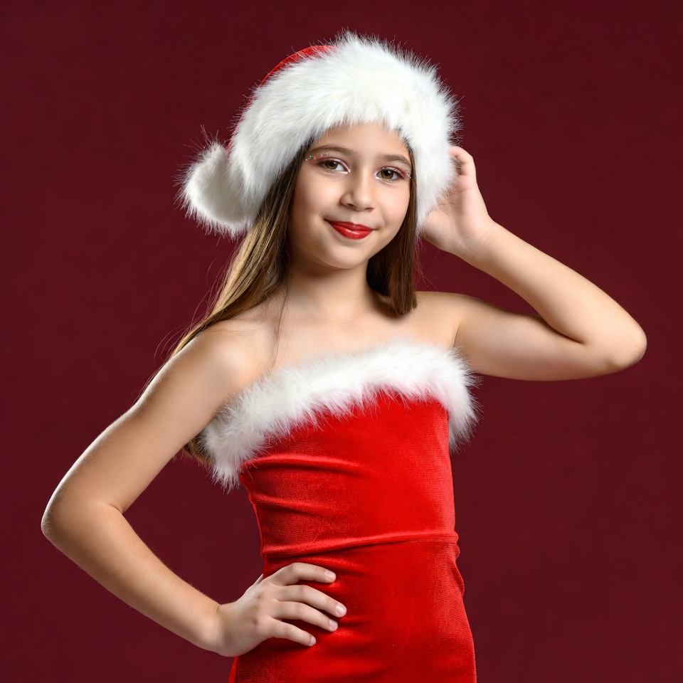 Girl in red Santa dress posing Girl in red Santa dress posing