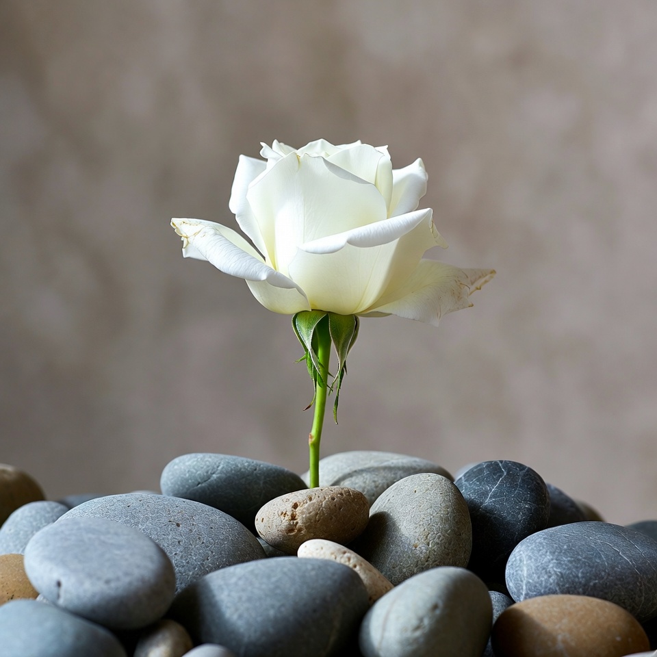 White Rose on Pebbles White Rose on Pebbles