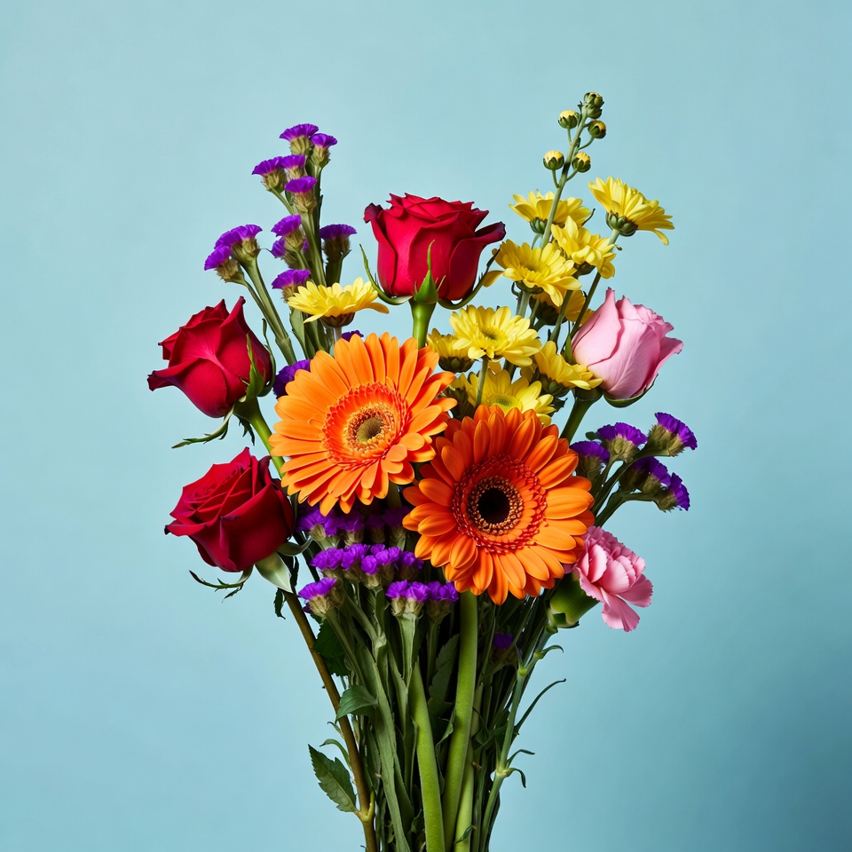 Colorful bouquet on blue background Colorful bouquet on blue background