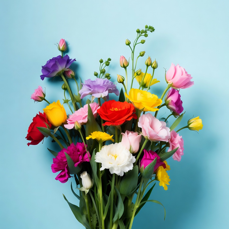 Colorful Bouquet on Blue Background Colorful Bouquet on Blue Background