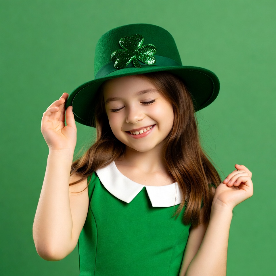 Girl wearing green St. Patrick's hat Girl wearing green St. Patrick's hat