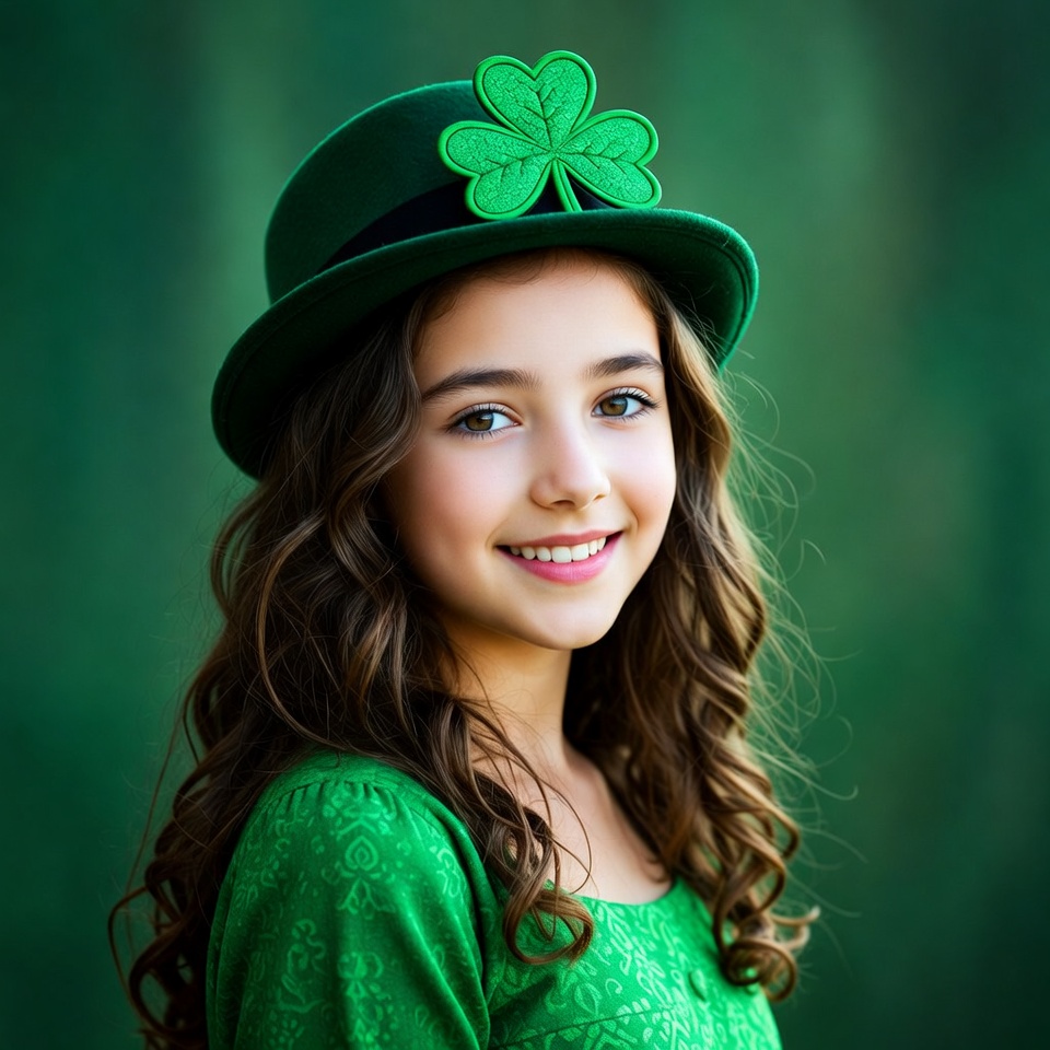 Girl wearing green shamrock hat Girl wearing green shamrock hat