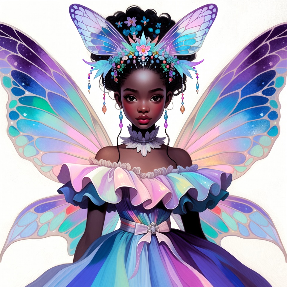 African-American fairy with colorful wings African-American fairy with colorful wings