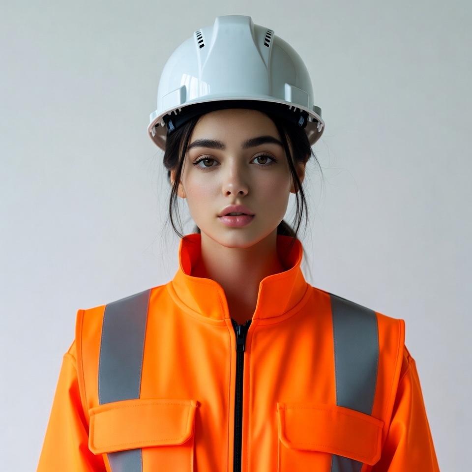 Woman wearing hard hat and hi-vis vest Woman wearing hard hat and hi-vis vest