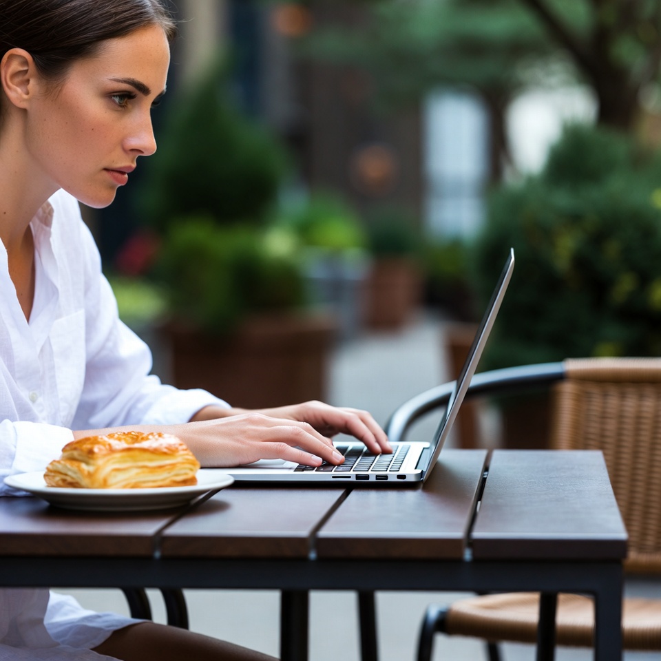 Woman working on laptop outdoors Woman working on laptop outdoors