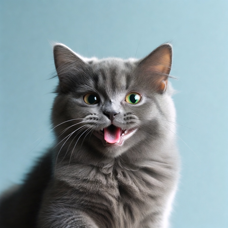 Gray kitten with green eyes yawning Gray kitten with green eyes yawning