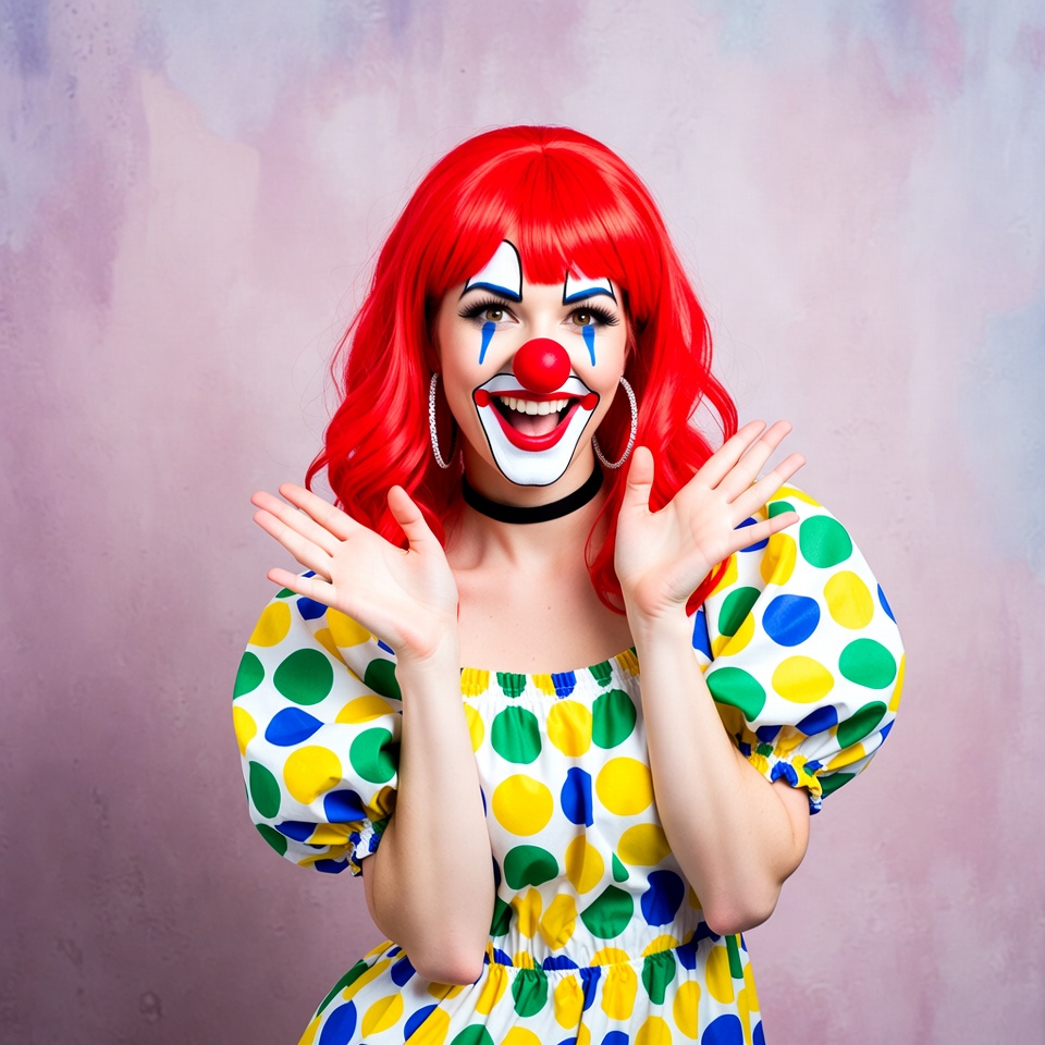 Smiling woman in clown costume Smiling woman in clown costume