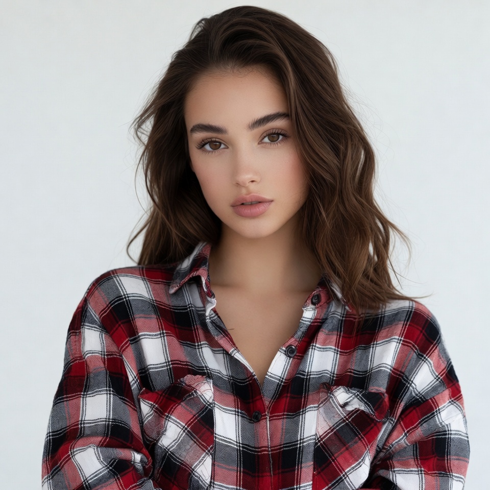 Young woman in plaid shirt Young woman in plaid shirt
