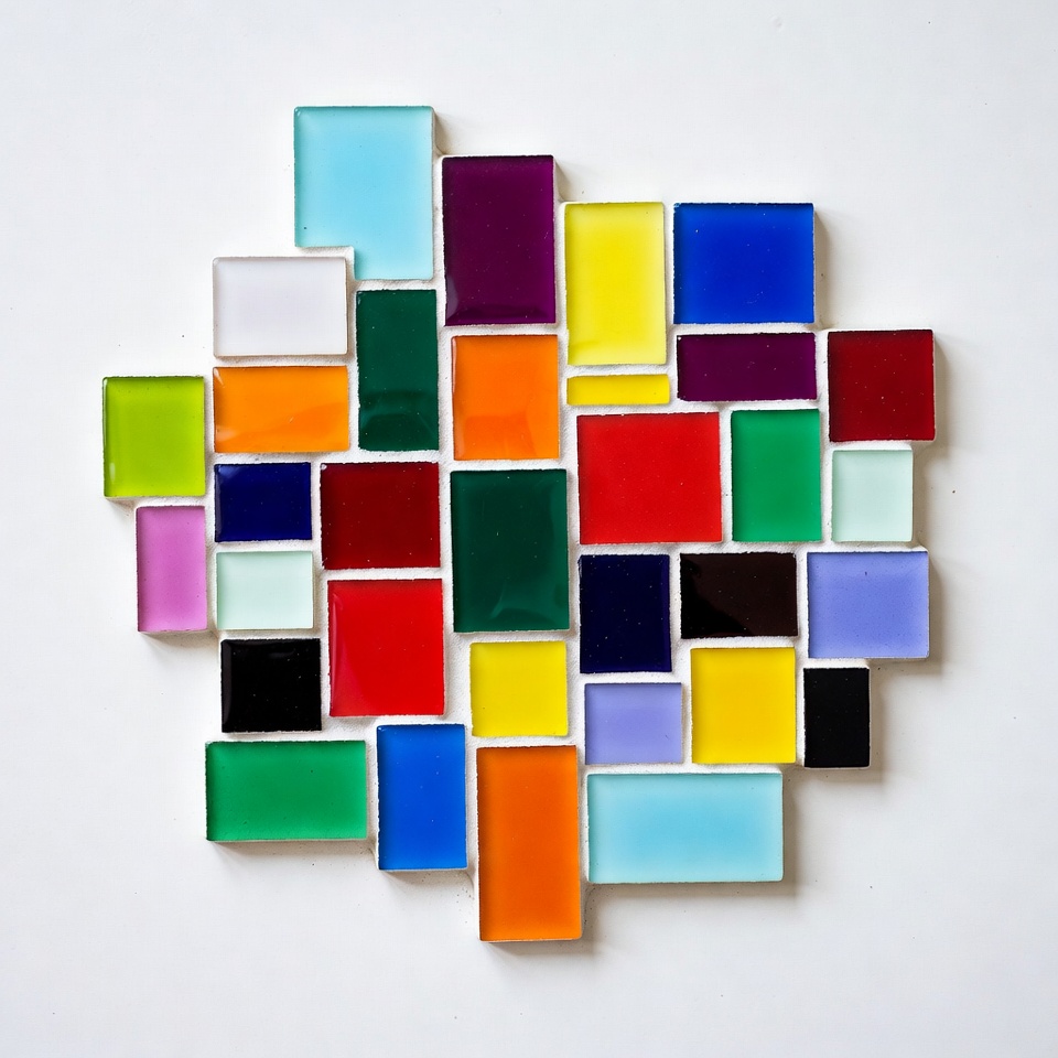 Colorful glass mosaic tiles arrangement Colorful glass mosaic tiles arrangement