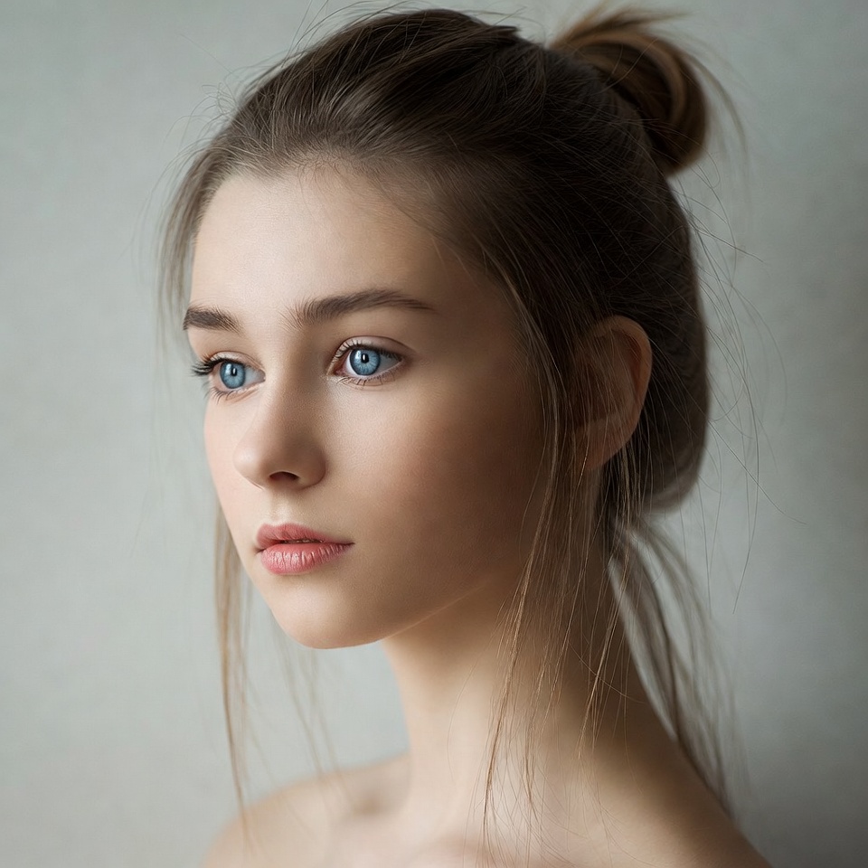 Young woman with messy bun hairstyle Young woman with messy bun hairstyle