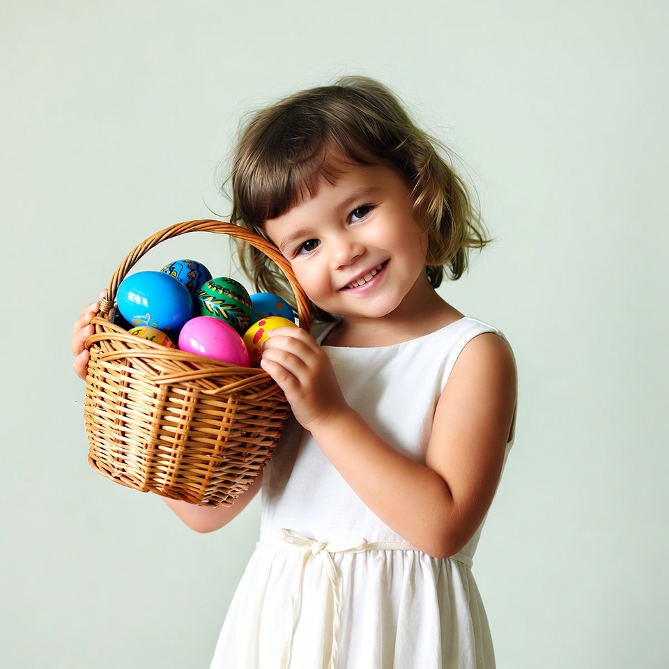 Girl holding Easter eggs basket Girl holding Easter eggs basket