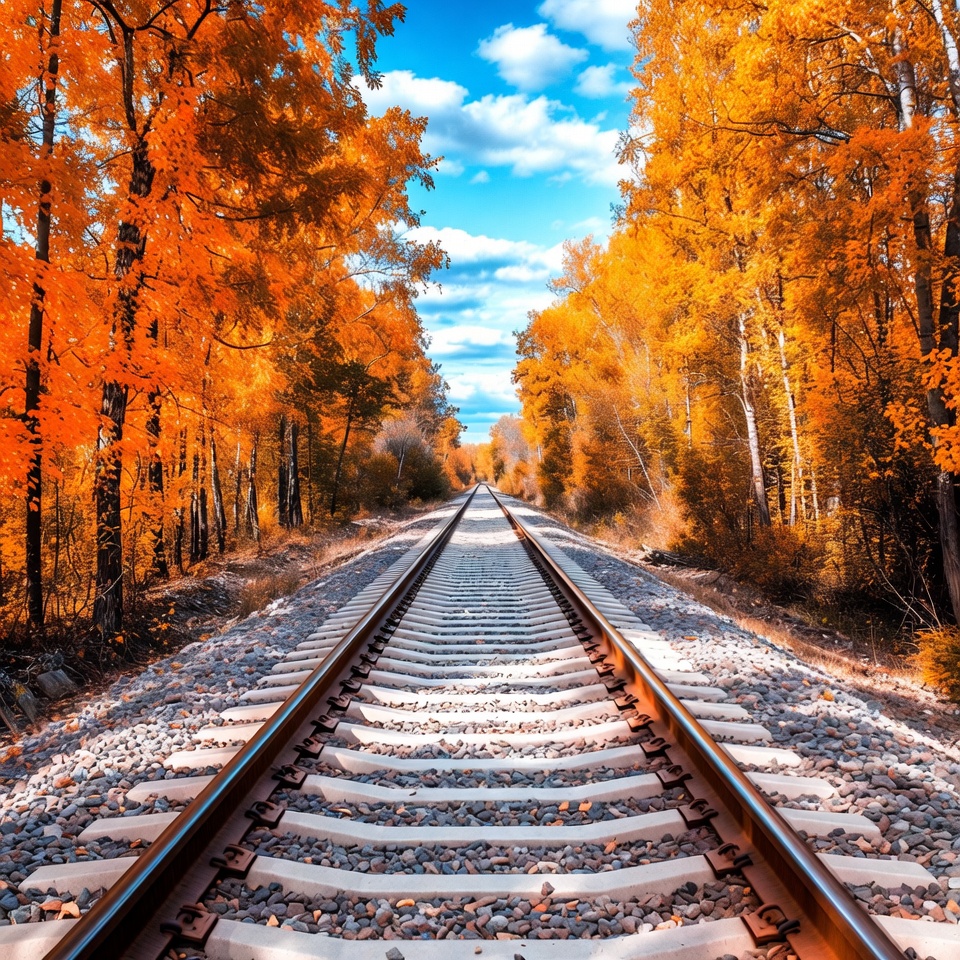 Autumn Trees Lining Railroad Tracks Autumn Trees Lining Railroad Tracks