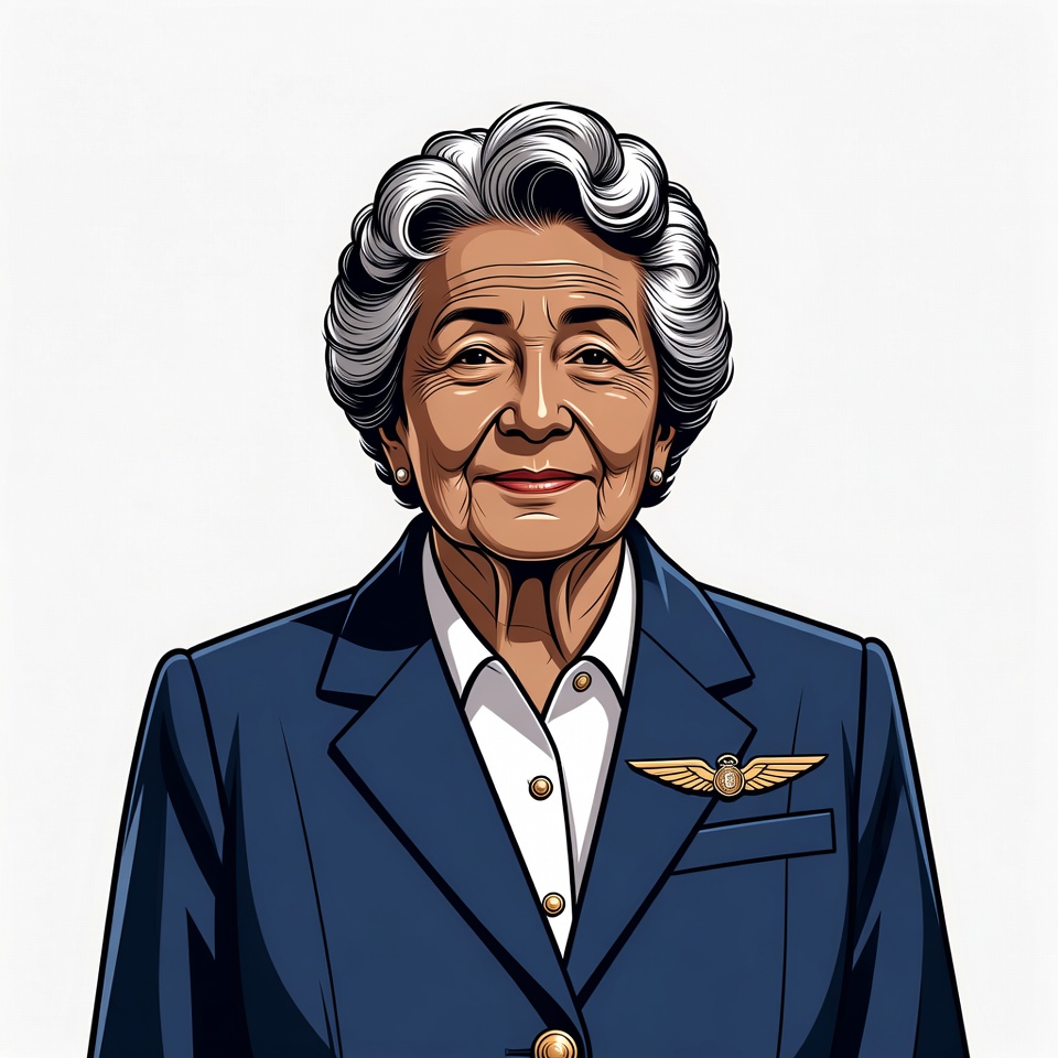 Elderly African-American woman in pilot uniform Elderly African-American woman in pilot uniform