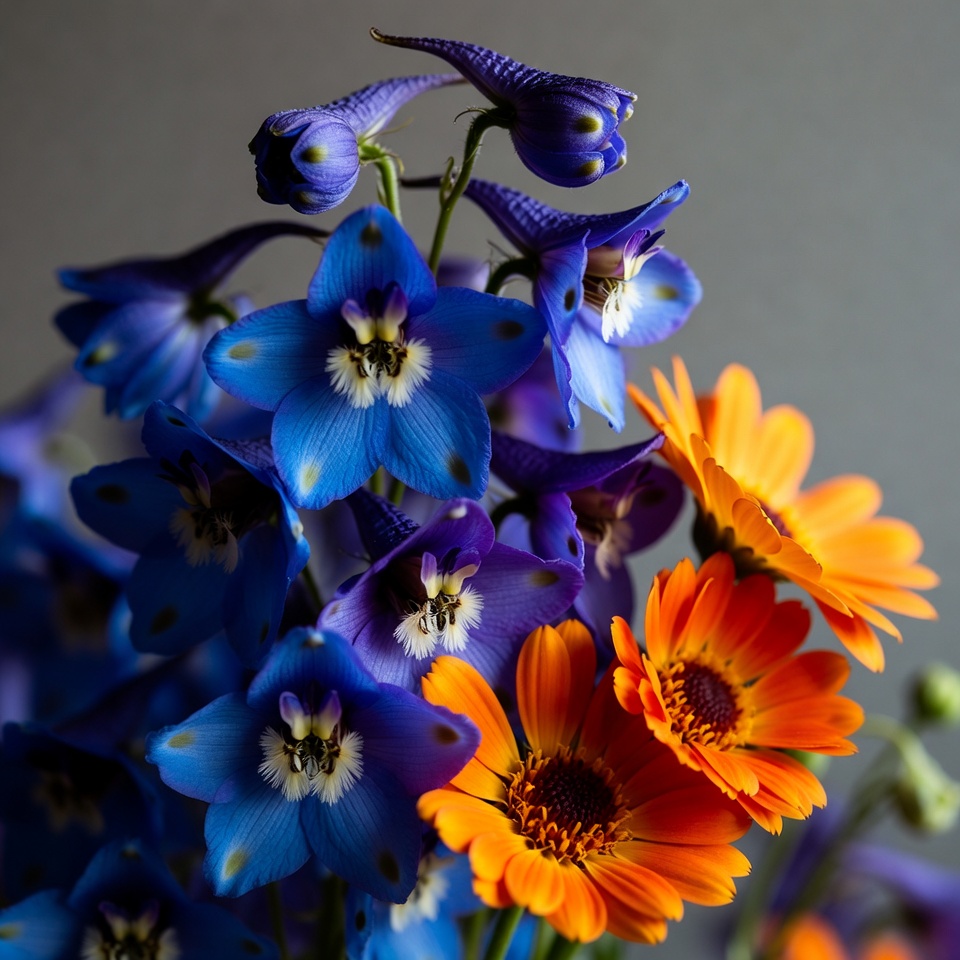 Blue Larkspur and Orange Daisies Bouquet Blue Larkspur and Orange Daisies Bouquet