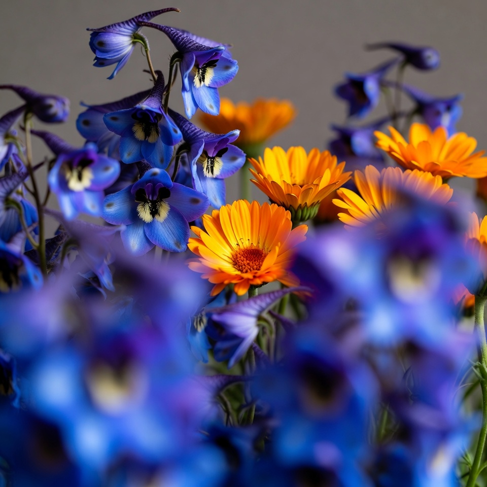 Blue Delphinium and Orange Daisy Bouquet Blue Delphinium and Orange Daisy Bouquet