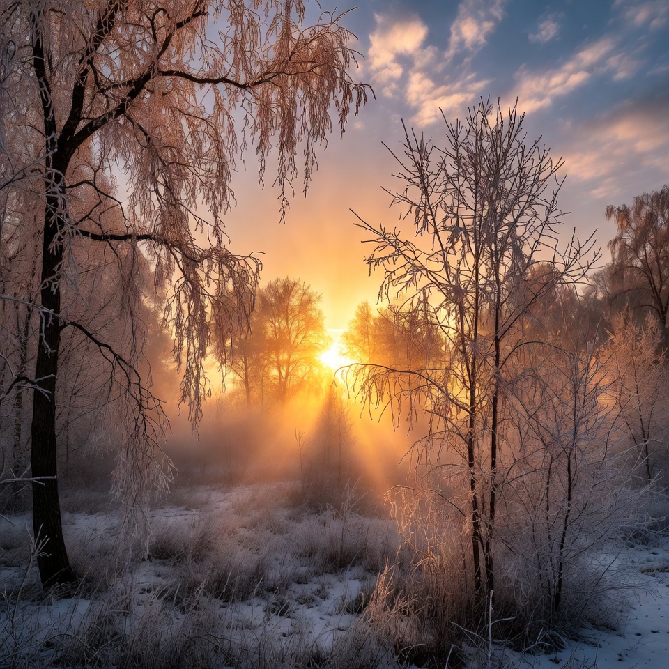 Sunrise over Frosty Winter Trees Sunrise over Frosty Winter Trees