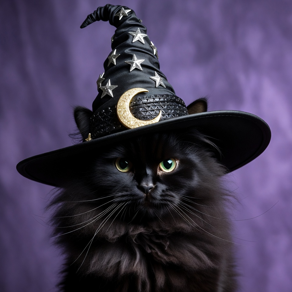Black cat wearing witch hat Black cat wearing witch hat
