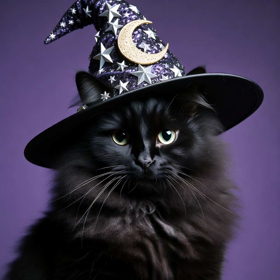 Black cat wearing witch hat Black cat wearing witch hat