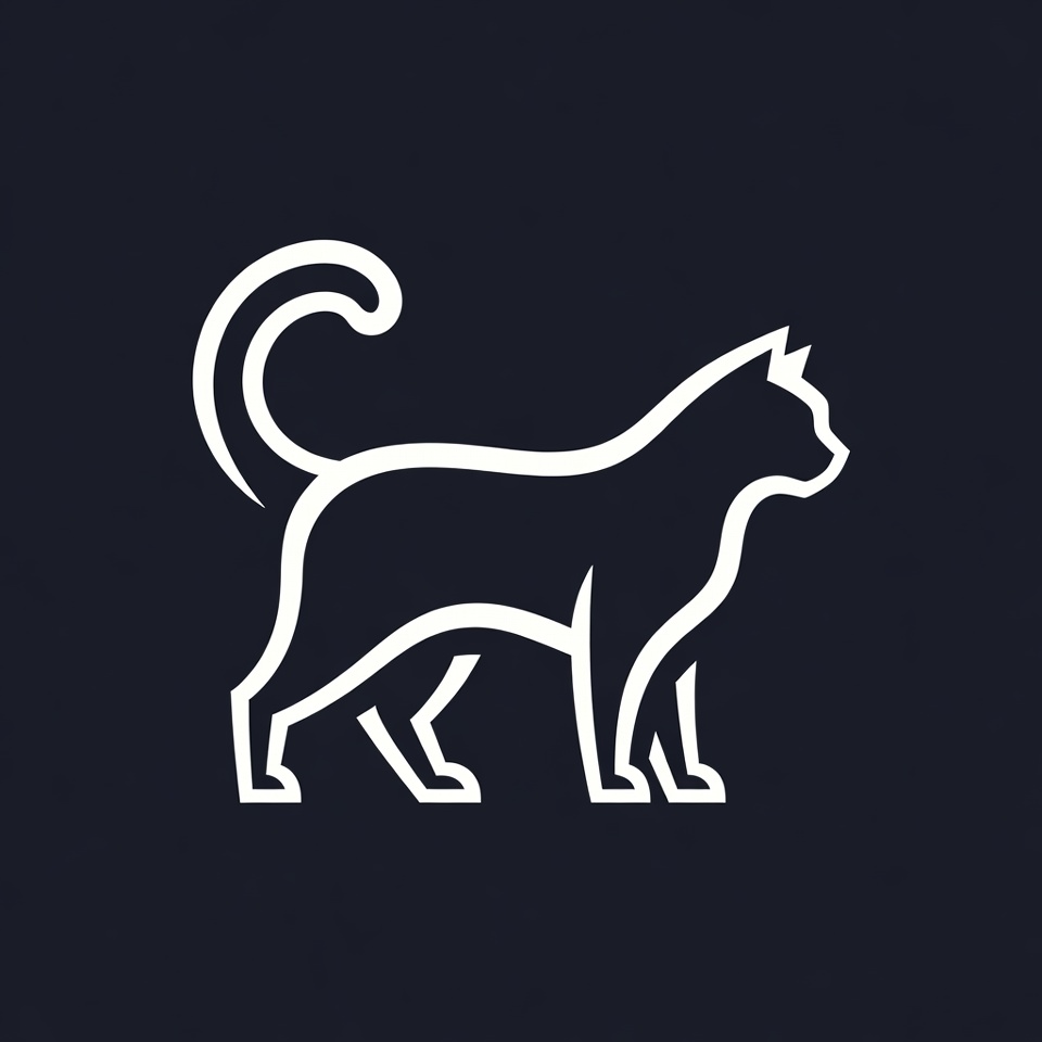 White line art cat silhouette White line art cat silhouette