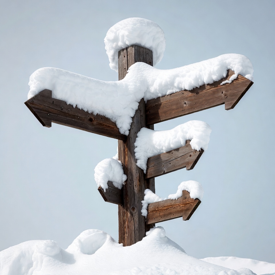 Snowy Wooden Signpost in Winter Snowy Wooden Signpost in Winter