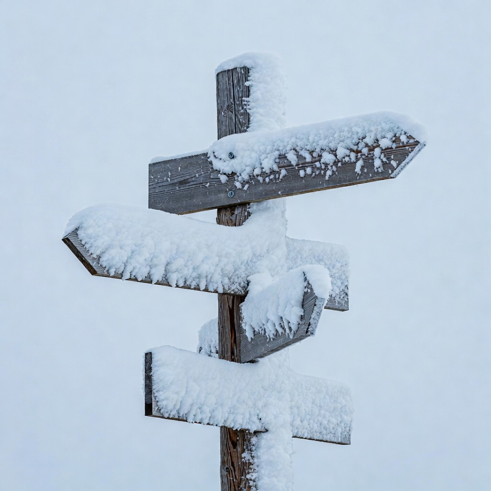 Snowy Wooden Trail Signpost Snowy Wooden Trail Signpost