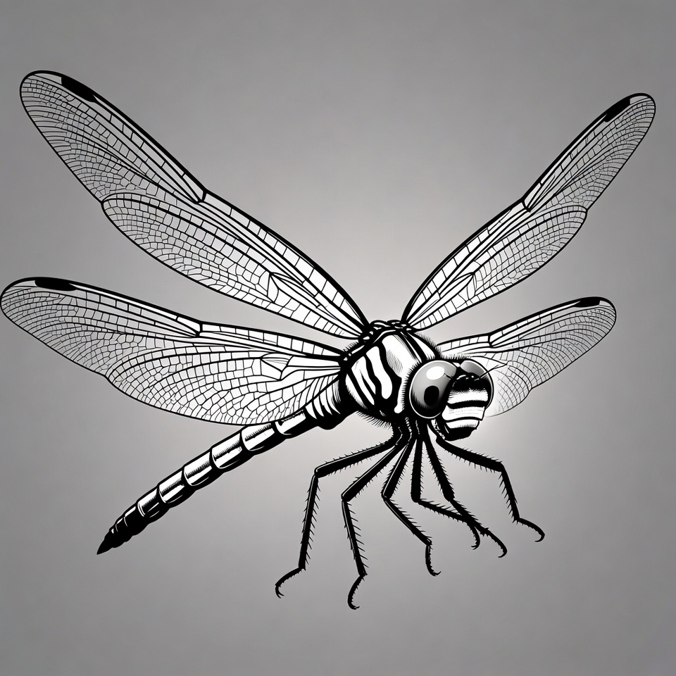 Black Dragonfly Illustration on Gray Background Black Dragonfly Illustration on Gray Background
