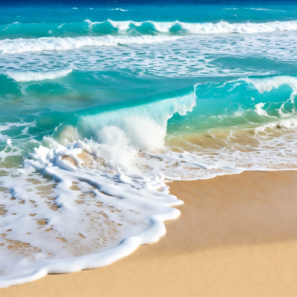 Turquoise waves crashing on sandy beach Turquoise waves crashing on sandy beach