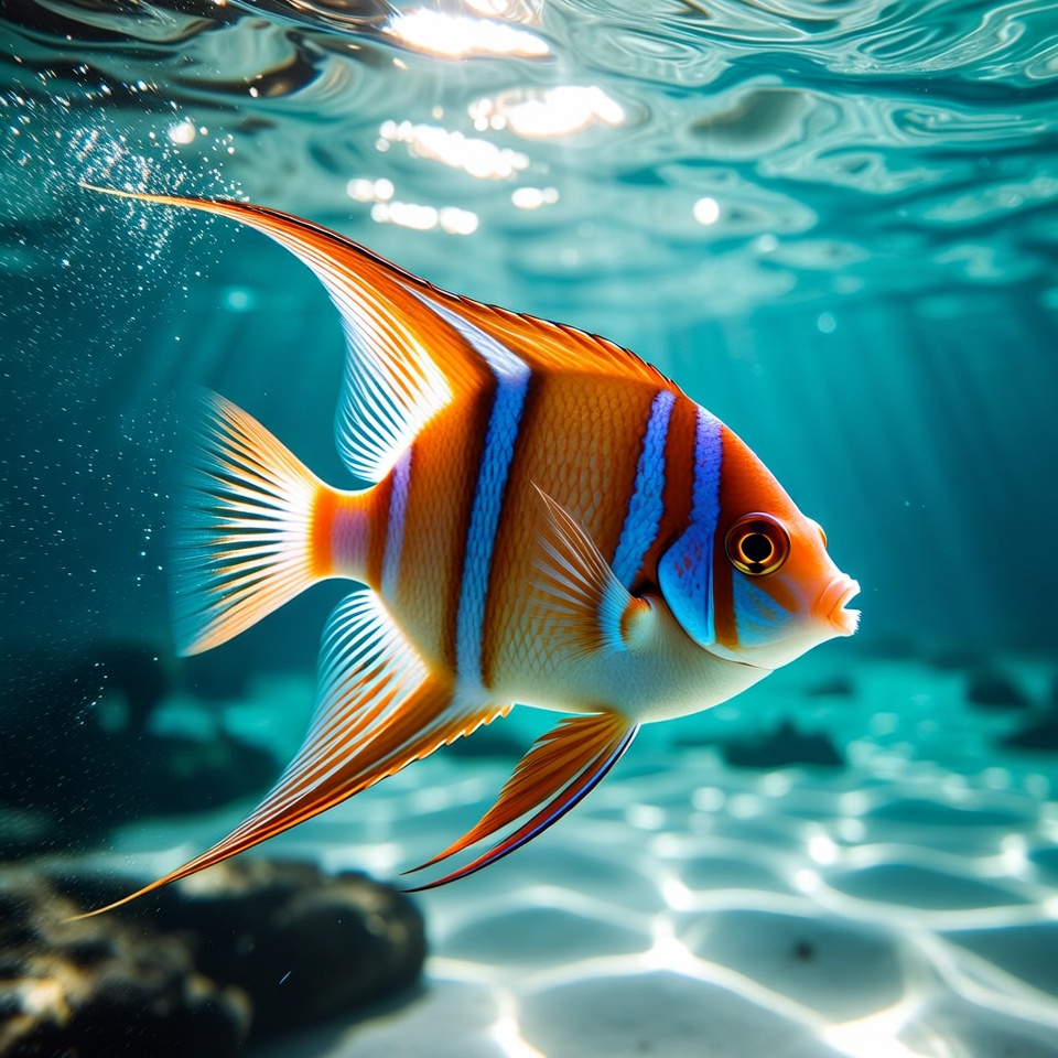 Colorful Angelfish Swimming Underwater Colorful Angelfish Swimming Underwater