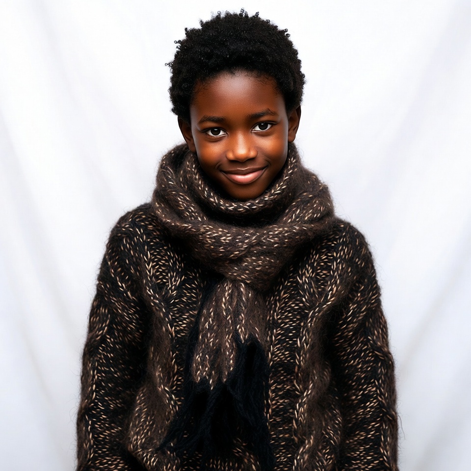 African boy in knitted sweater scarf African boy in knitted sweater scarf