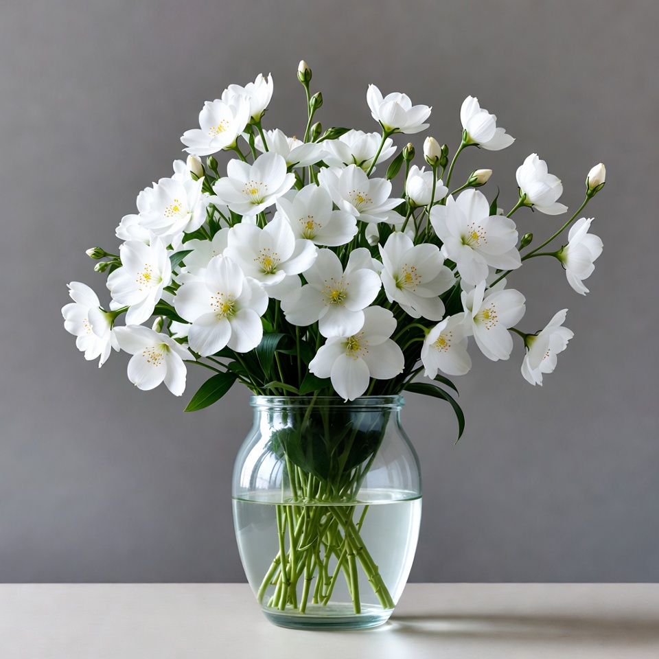 White Flowers in Glass Vase White Flowers in Glass Vase