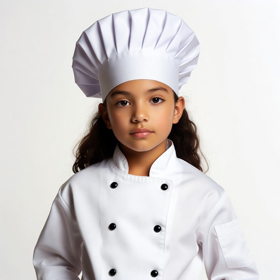 Girl wearing chef hat and uniform Girl wearing chef hat and uniform
