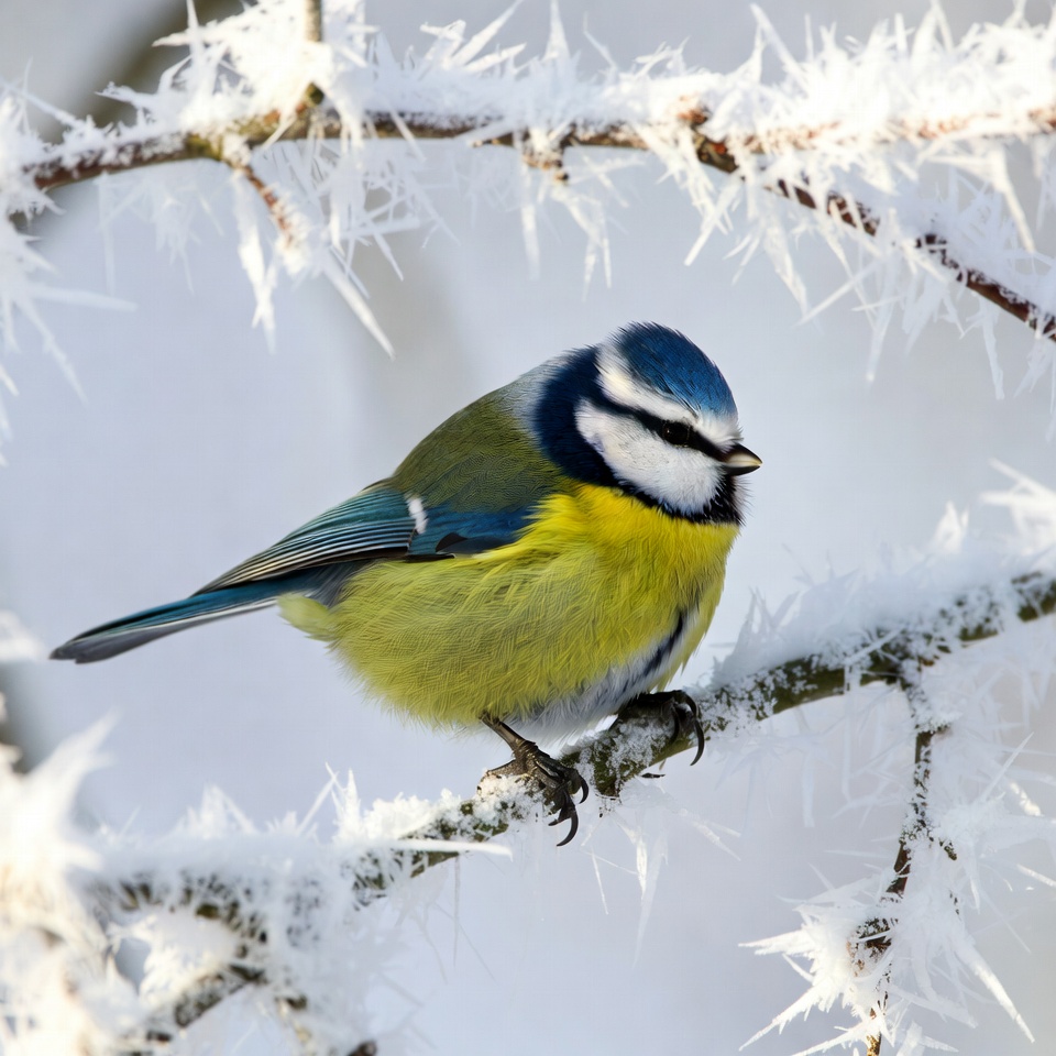 Blue Tit Perched on Snowy Branch Blue Tit Perched on Snowy Branch