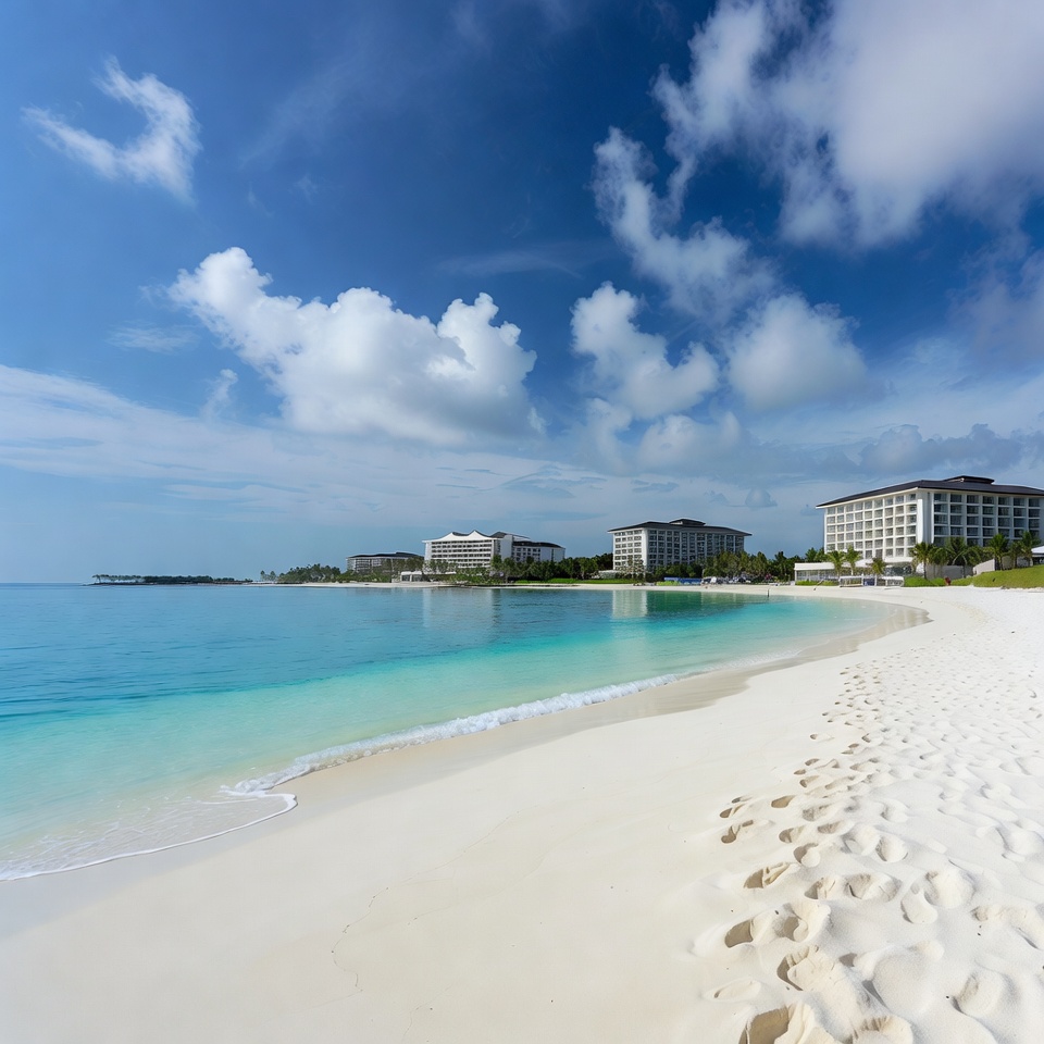 Tropical Beach with Luxury Resort Buildings Tropical Beach with Luxury Resort Buildings