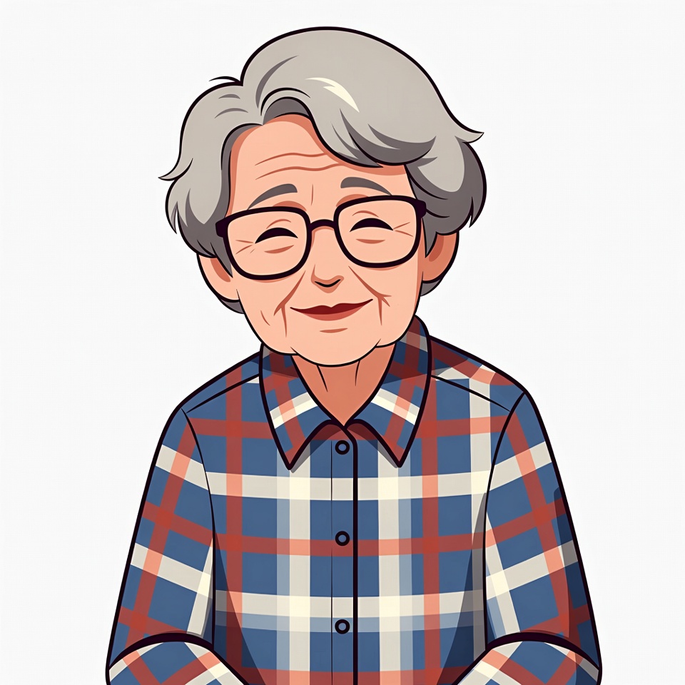 Smiling elderly woman in plaid shirt Smiling elderly woman in plaid shirt