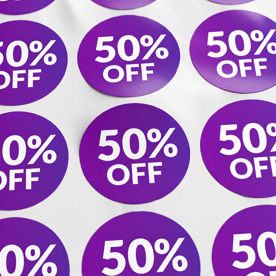 Purple 50% Off Sale Stickers Purple 50% Off Sale Stickers